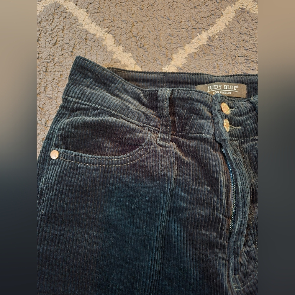 Judy Blue Corduroy Pants Women Sz 5/27 Wide Leg High Rise Emerald Green Stretch - Picture 5 of 12